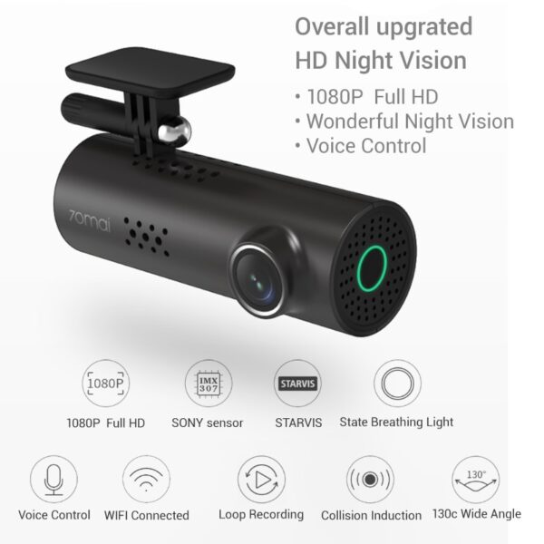 Tube Design WiFi 1080P HD Dashcam with Voice Control - Image 3