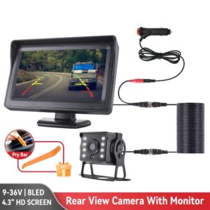 Car Rear View Camera with Monitor for Truck Parking 4.3″ Screen HD Reversing Camera 9-36V Night Vision Easy Installation