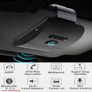 Bluetooth 5.0 Handsfree Car Kit HIFI Speaker 2W Wireless Audio Receiver MP3 Music Player Noise Cancelling Sun Visor Clip