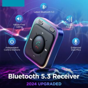 Bluetooth 5.3 Wireless Receiver Car Adapter Enhanced Dual Mics ENC Noise Cancellation 3.5mm AUX Car Hands-Free Adapter
