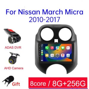 For Nissan March MICRA 2010 2011 2012 2013 Android 12 Car Radio Audio video multimedia Player GPS Navigation 8+256G Carplay Auto